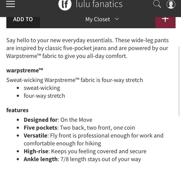 Lululemon city sleek 7/8 wide leg pant - Picture 4 of 7